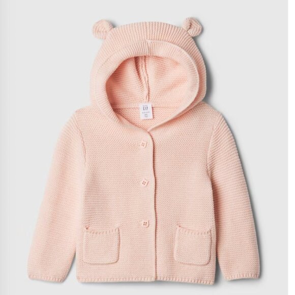 GAP BABY GAP Hooded Garter Knit Sweater w/ Pockets | Milkshake Pink | 3-6 months - Picture 1 of 12
